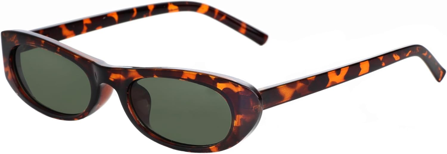 

Удлинённые узкие солнцезащитные очки «кошачий глаз» для женщин и мужчин, солнцезащитные очки в стиле 90-х, маленькие овальные солнцезащитные очки для женщин, чёрные Teumire, A04 Leopard/G15