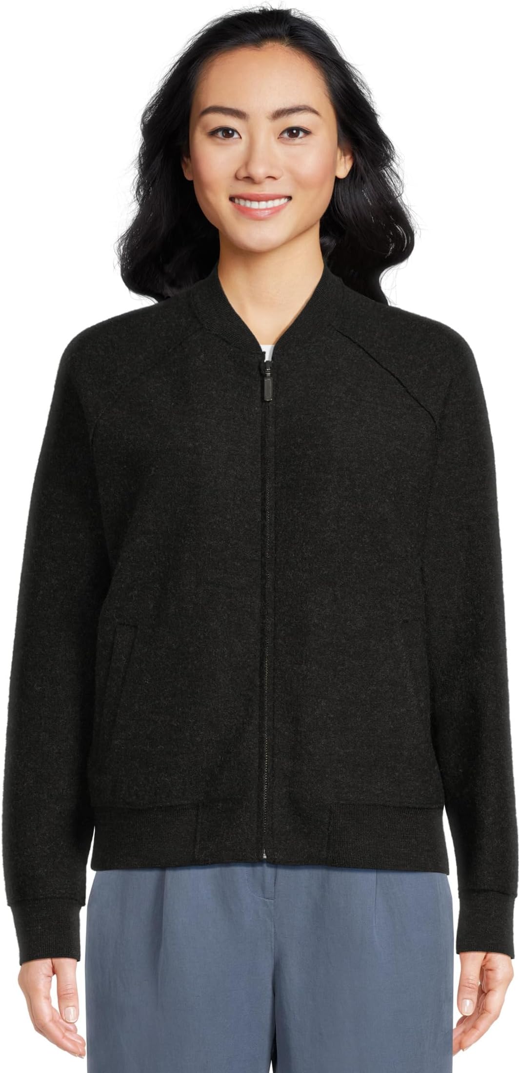 

Женская легкая куртка из вареной шерсти с воротником-стойкой и карманами Eileen Fisher, Charcoal