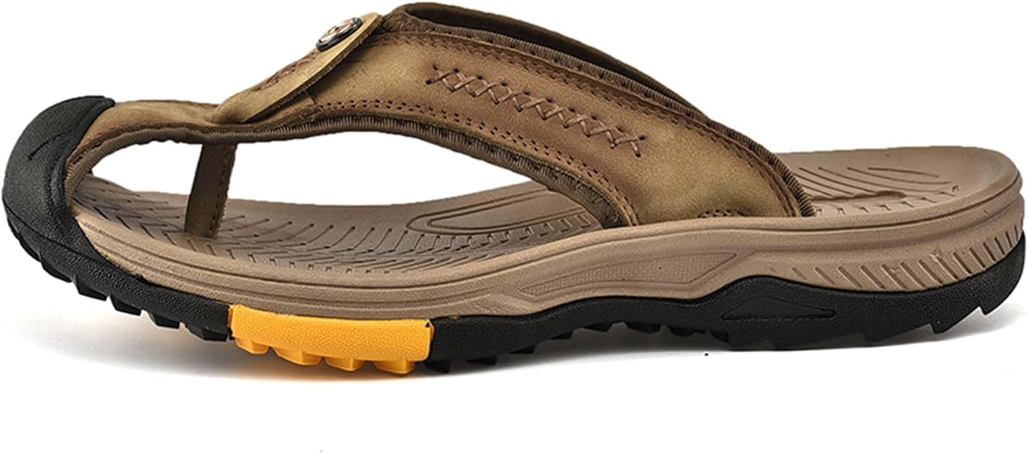 

Мужские шлепанцы с закрытым носком, кожаные модные сандалии для улицы и пляжа, с противоскользящей резиновой подошвой, стильные летние тапочки Generic, бежевый