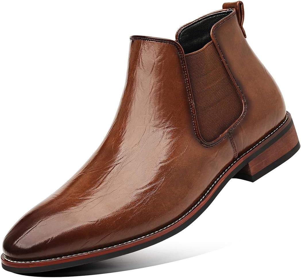 

Мужские кожаные челси Santimon с эластичной вставкой, стильные ботинки на щиколотку для мужчин, модная повседневная и офисная обувь, коричневый