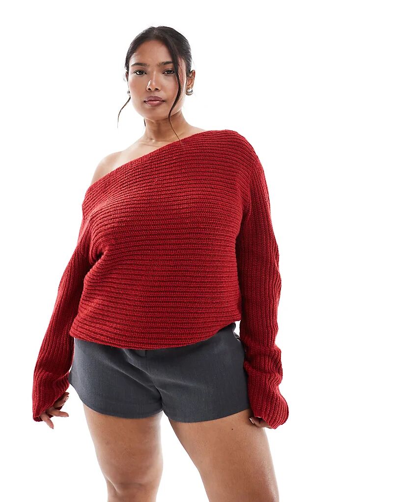

Свободный свитер с открытыми плечами ASOS DESIGN Curve красного цвета Asos Curve
