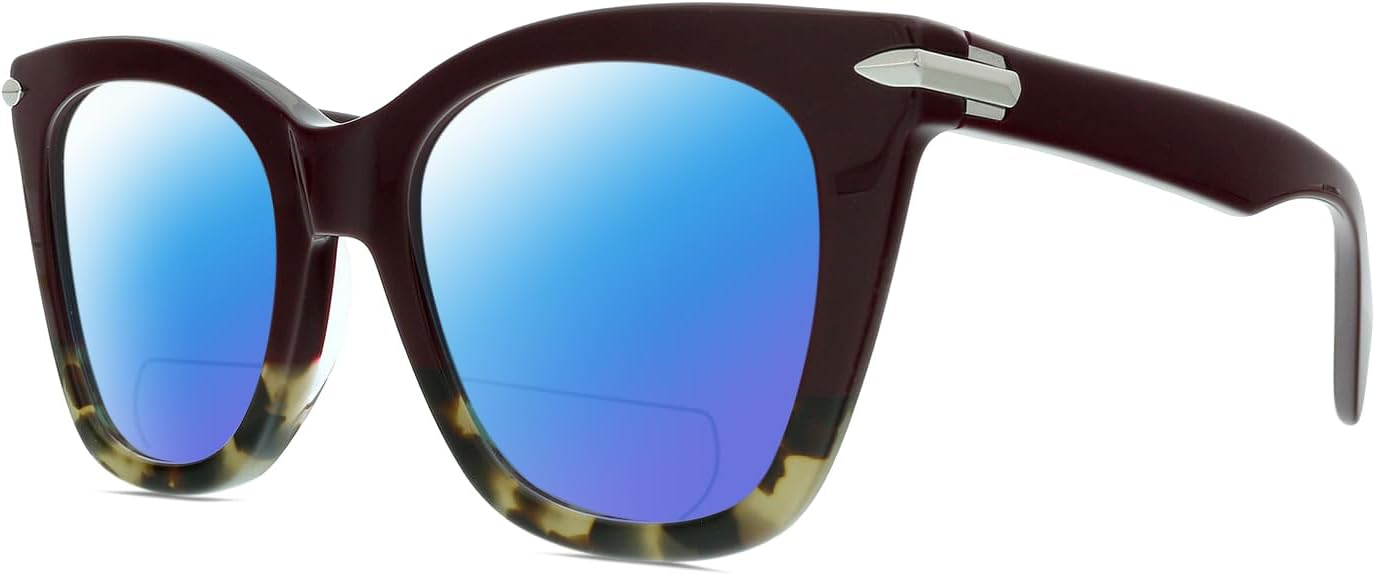 

Солнцезащитные очки Calabria RNB 1029 Cat Eye Polarized BIFOCAL, бордово-красные, в оправе «гавана», серебристые, модные, для чтения, Burgundy Red Havana Tortoise/Blue Mirror Lens