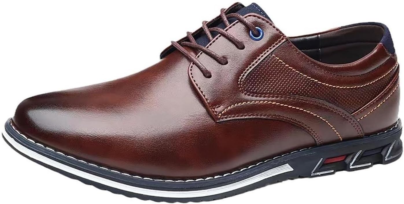 

Мужские оксфорды на шнуровке, удобные с круглым носком, нескользящие, для улицы, повседневные, деловые, рабочие, формальные кожаные туфли Generic, коричневый