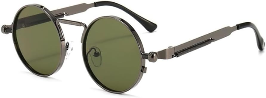 

Панк-солнцезащитные очки для женщин, зеркальные круглые металлические солнцезащитные очки, винтажные мужские очки для вождения, защита от ультрафиолета UV400 MTZJH, Gun G15 Green