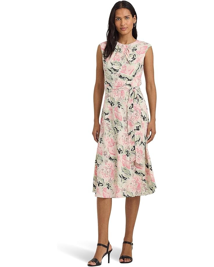 

Платье LAUREN Ralph Lauren Floral Bubble Crepe Cap-Sleeve, цвет Cream/Pink/Green