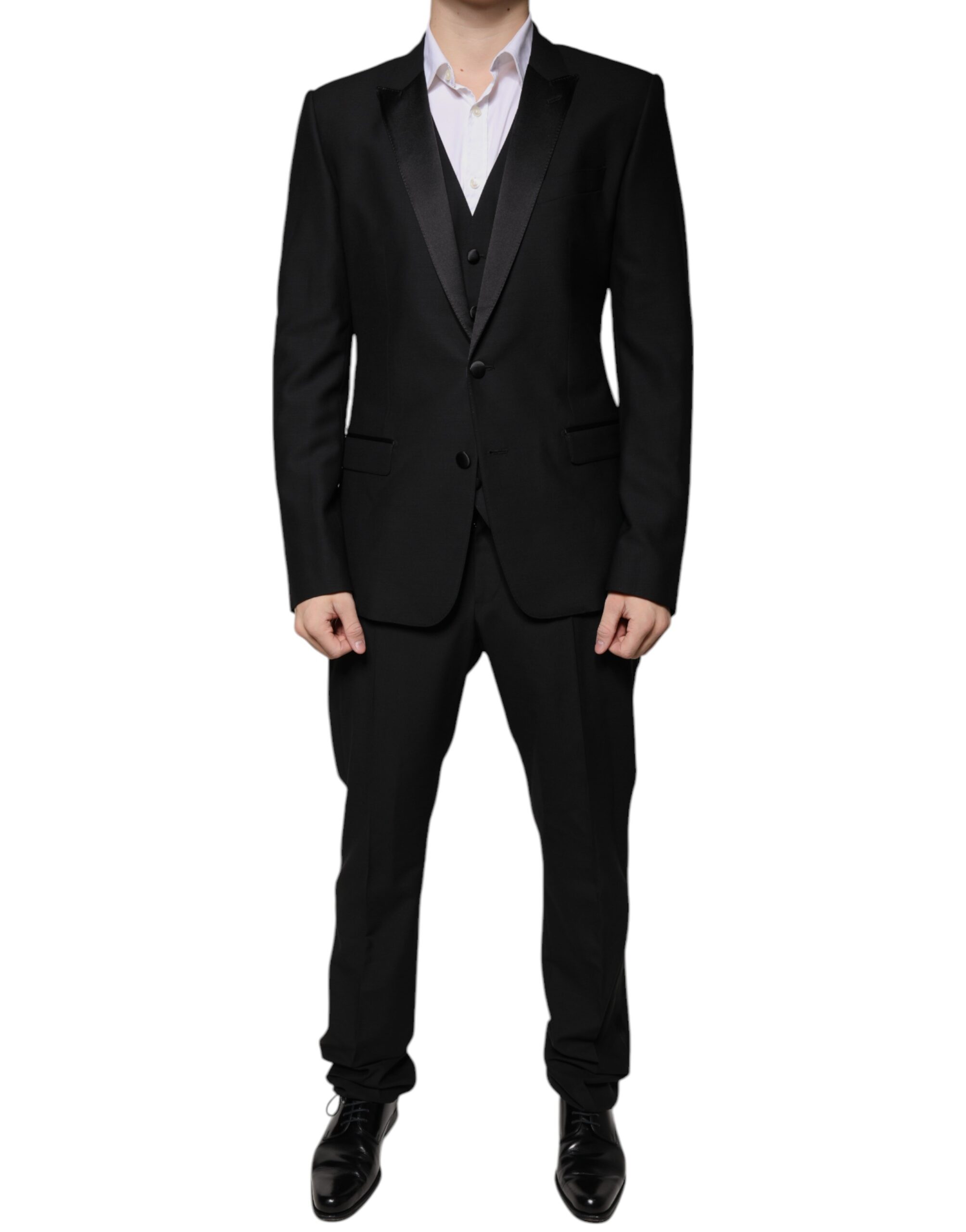 

Черный шерстяной костюм-тройка Slim Fit, деловой костюм Dolce & Gabbana