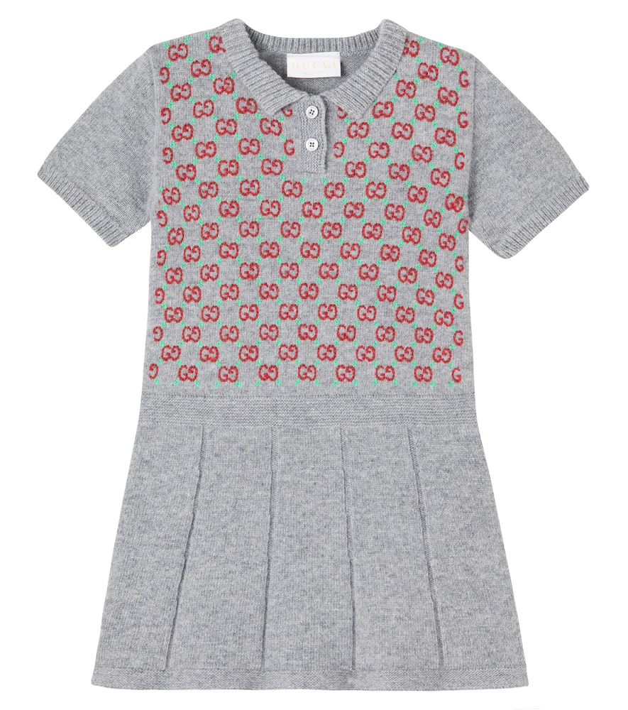 

Платье из шерсти Baby GG с вышивкой Gucci Kids, Medium Grey/Mix
