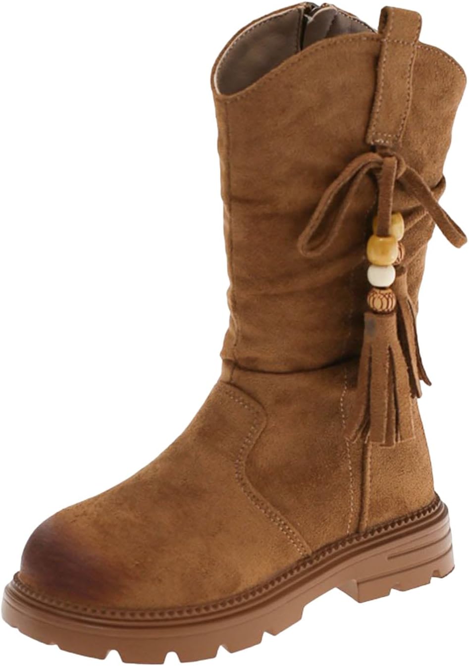 

Детские ковбойские сапоги IWIHMIV для девочек, высокие западные сапоги, противоскользящие, с утеплителем, длинные сапожки для верховой езды, Khaki