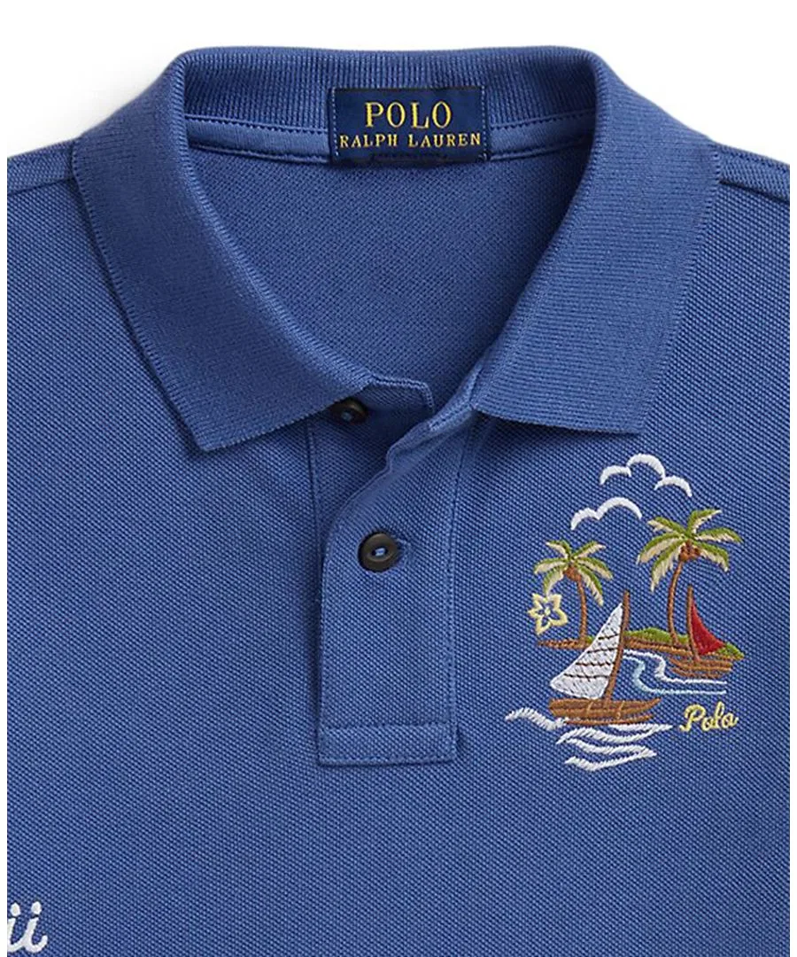 Поло с коротким рукавом из вышитой сетчатой ткани для мальчиков 2-7 лет Polo Ralph Lauren, синий — фото 3