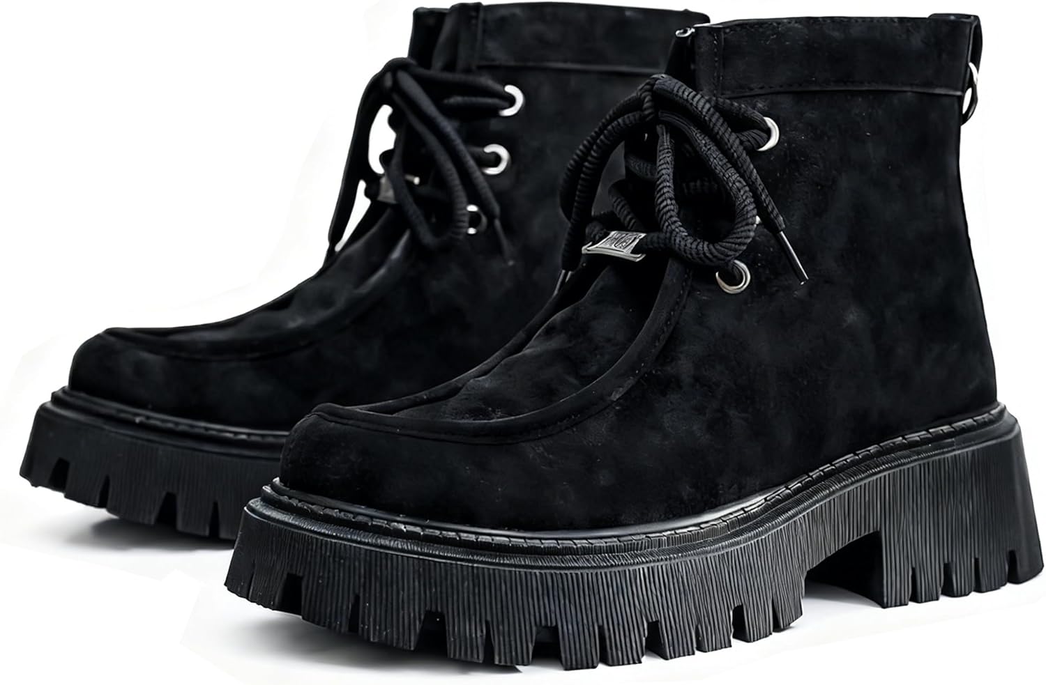 

Мужские кожаные ботинки на платформе с модным округлым носком, рифленой подошвой, противоскользящие, с шнуровкой, повседневные мотоботинки, подходят для прогулок, походов и повседневной активной жизни на свежем воздухе Ghibhna, черный