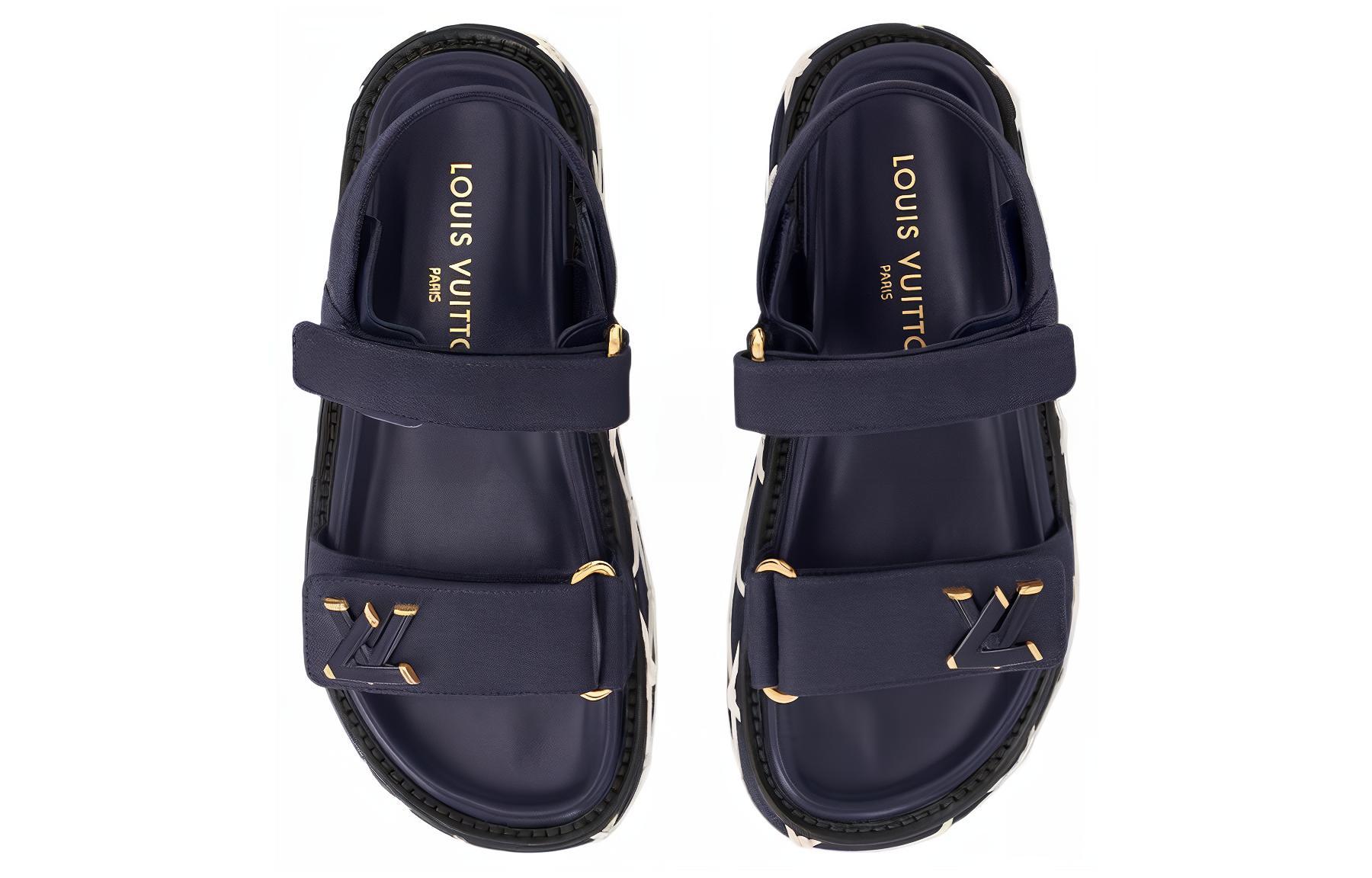 LOUIS VUITTON Сандалии Sunset One Strap на каблуке 5 см, женские, темно-синие — фото 4
