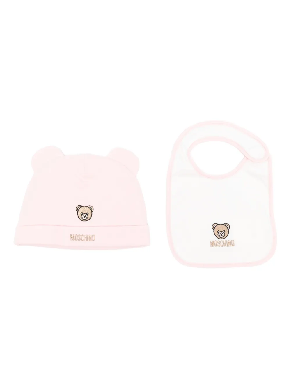 

Комплект из шапочки и нагрудника с вышивкой Тедди Moschino Kids, розовый