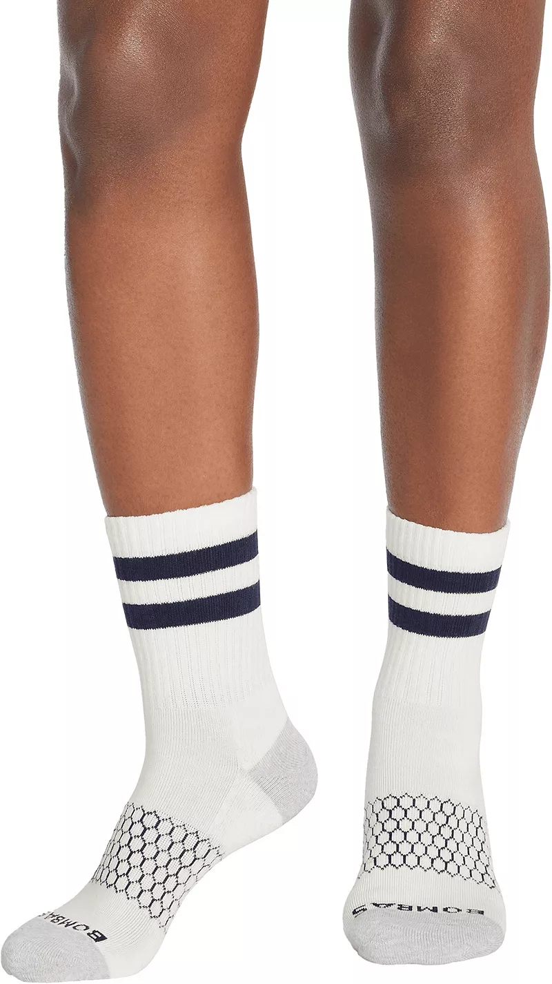 

Однотонные носки до середины икры в винтажную полоску Bombas, цвет Soft White/Navy