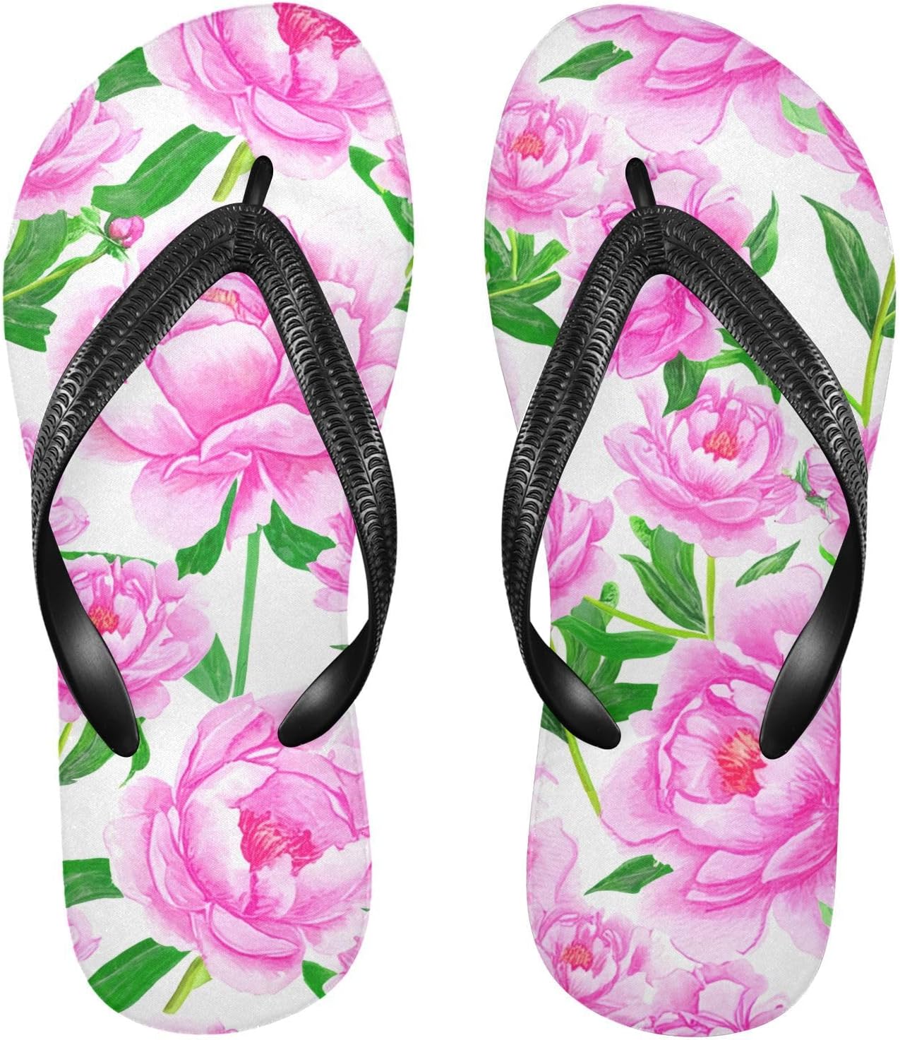 

Вьетнамки с белым цветком пиона, пляжные шлепанцы для душа, резиновые нескользящие летние тапочки для мужчин и женщин для ходьбы Sinestour