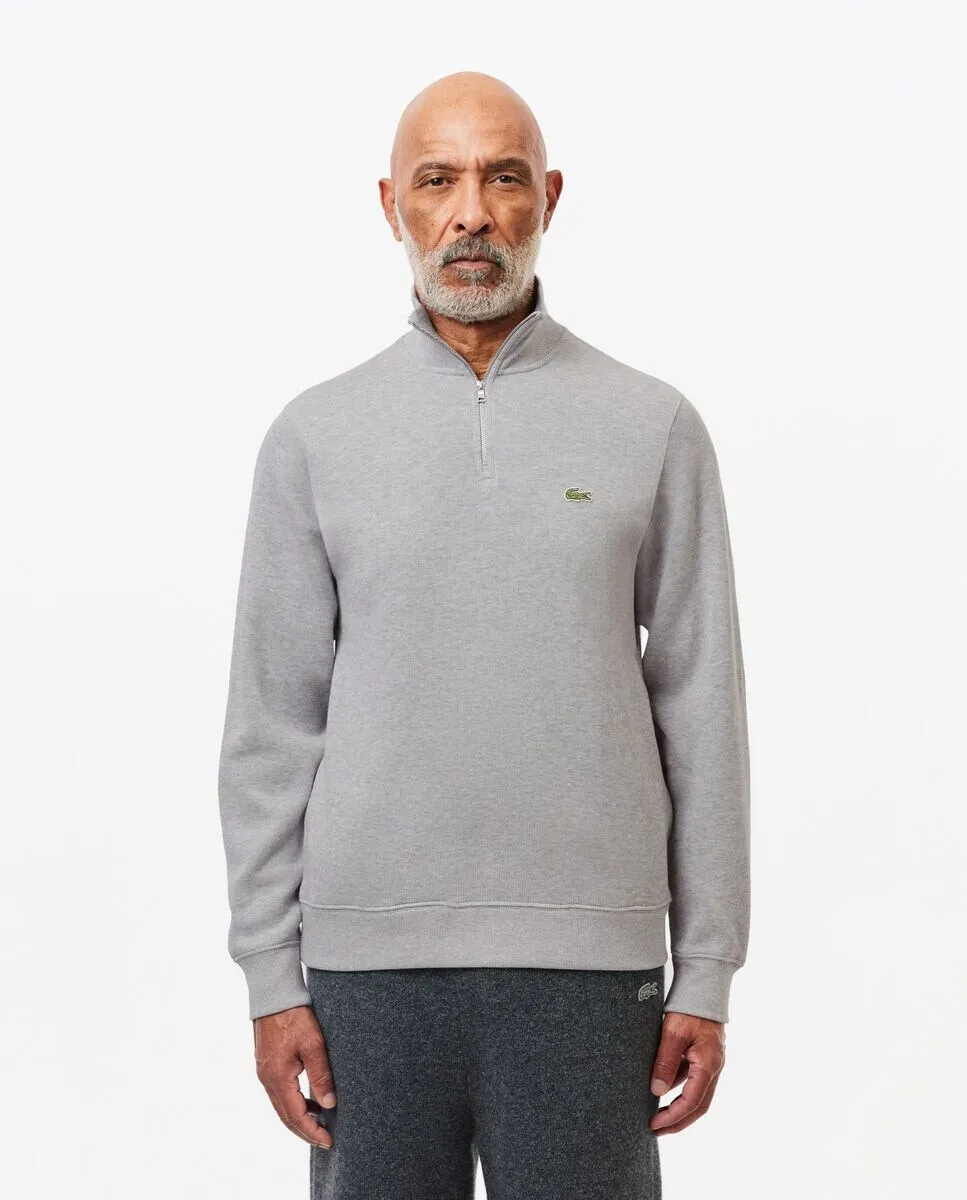 

Мужская хлопковая толстовка с высоким воротником на молнии Lacoste, светло-серый