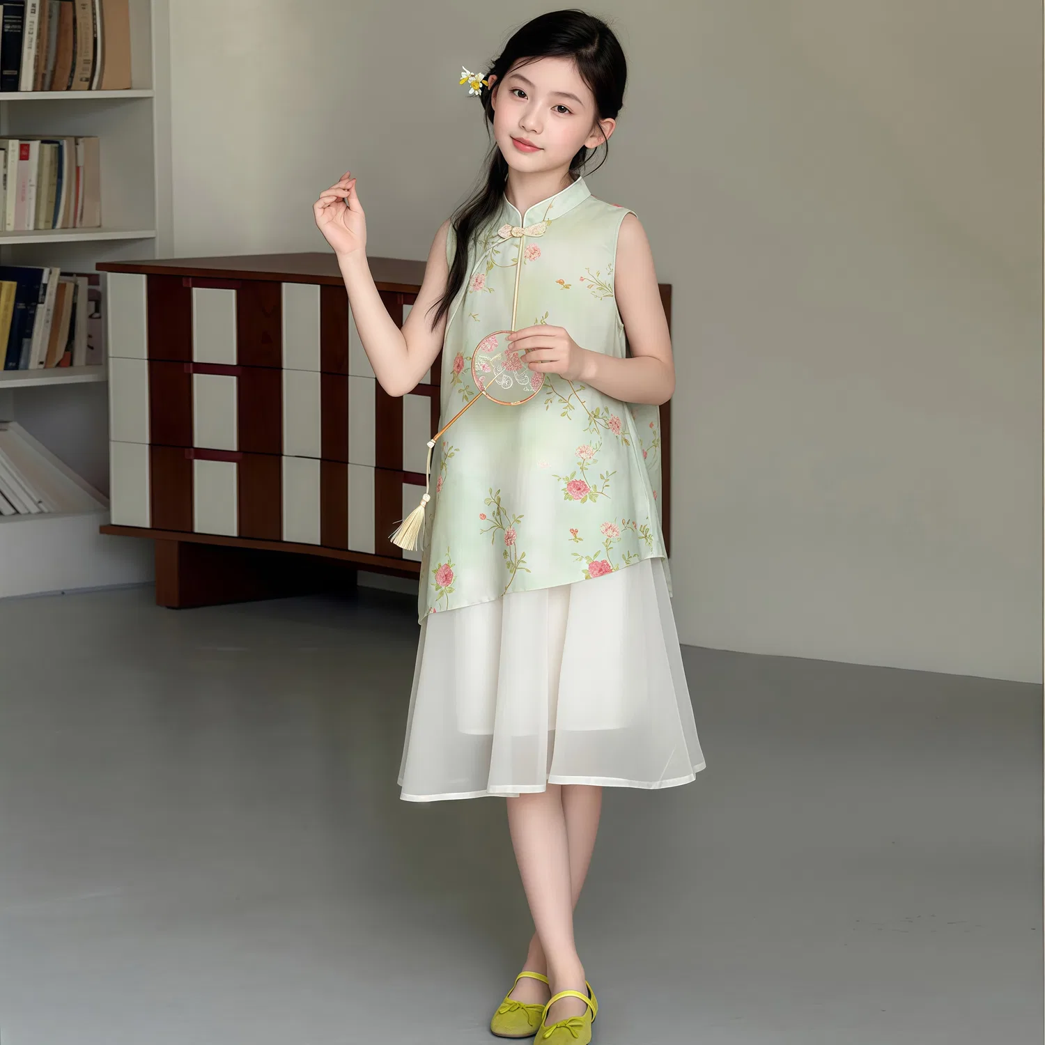 Детский комплект Cheongsam с воротником Disney зеленый — фото 3