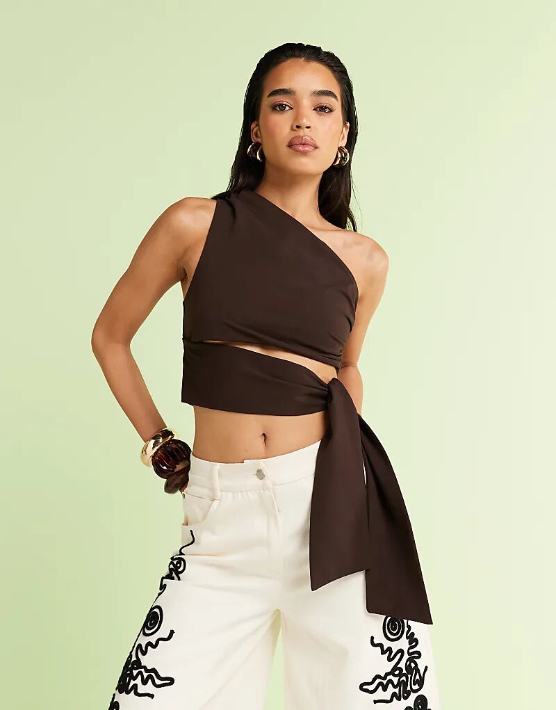 

Топ шоколадного цвета с завязками на одно плечо от ASOS DESIGN