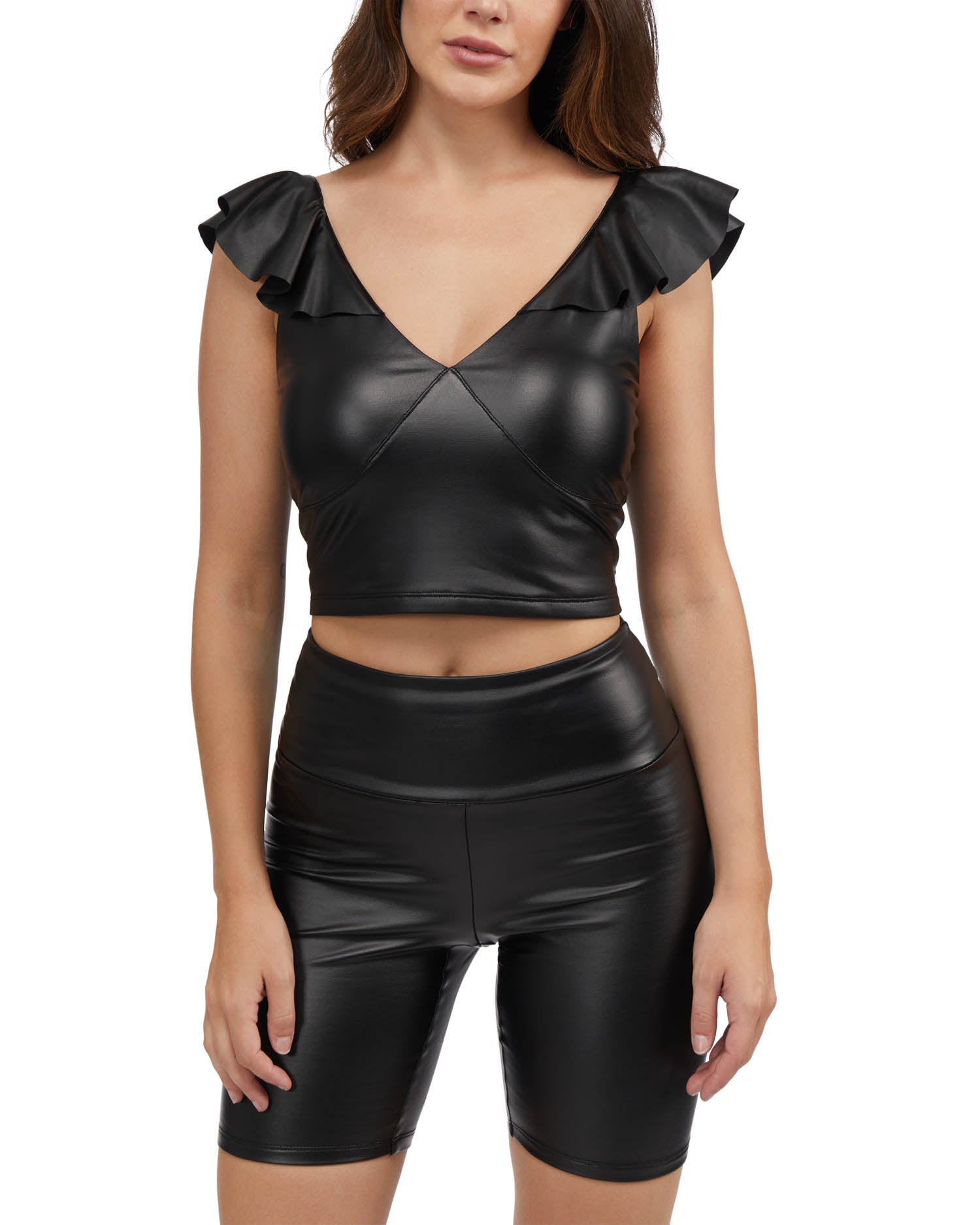 

Женский трикотажный топ с оборками на рукавах Bebe, цвет shiny black