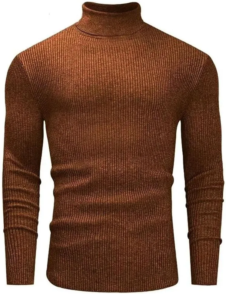Мужской свитер Slim Fit с воротником-водолазкой, длинным рукавом и полосатым узором — фото 2