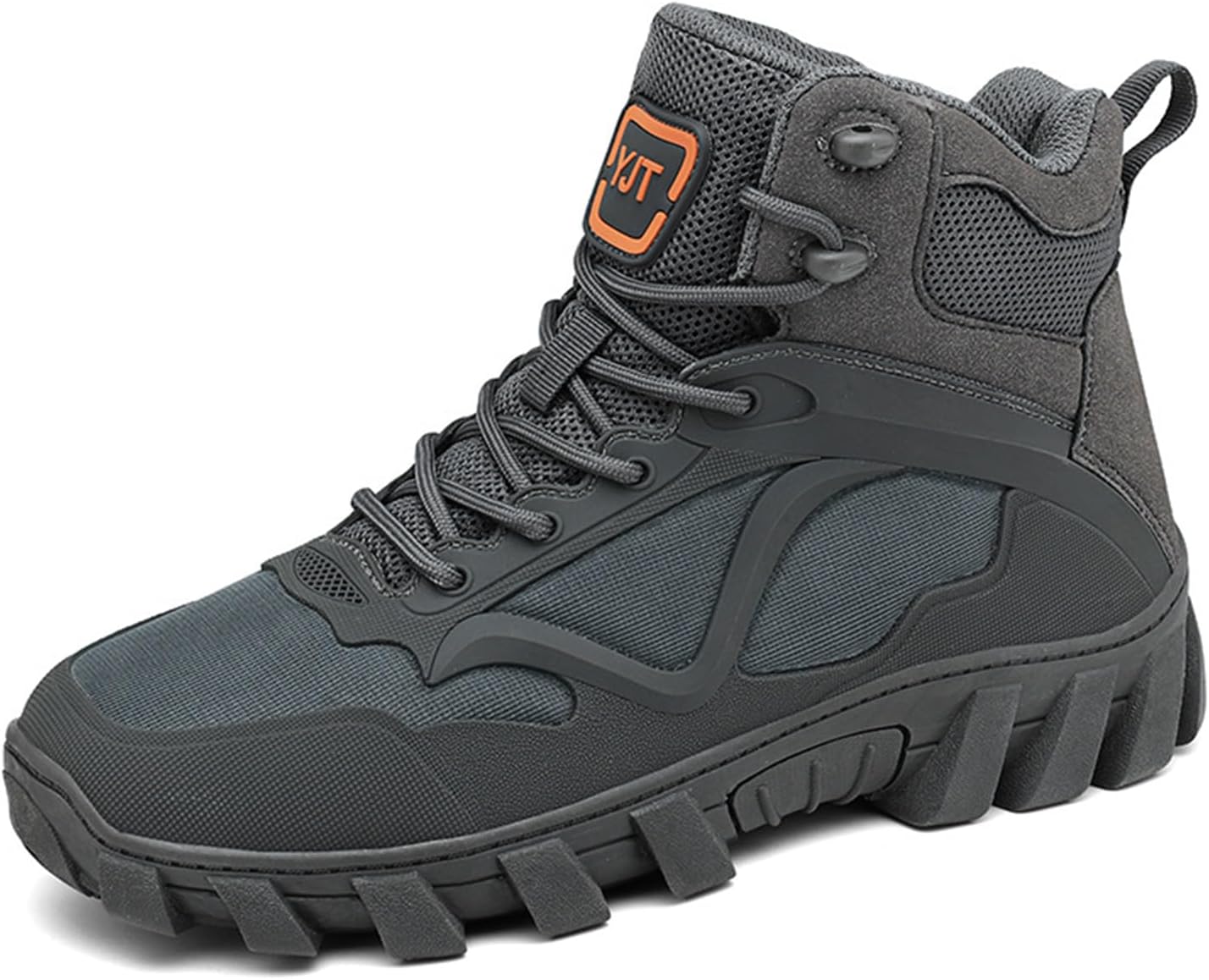 

Мужские кожаные дышащие туристические ботинки с сеткой, поддержка голеностопа, круглый носок, шнуровка, высокие мотоциклетные боевые ботинки, легкие походные ботинки для мужчин Generic, серый