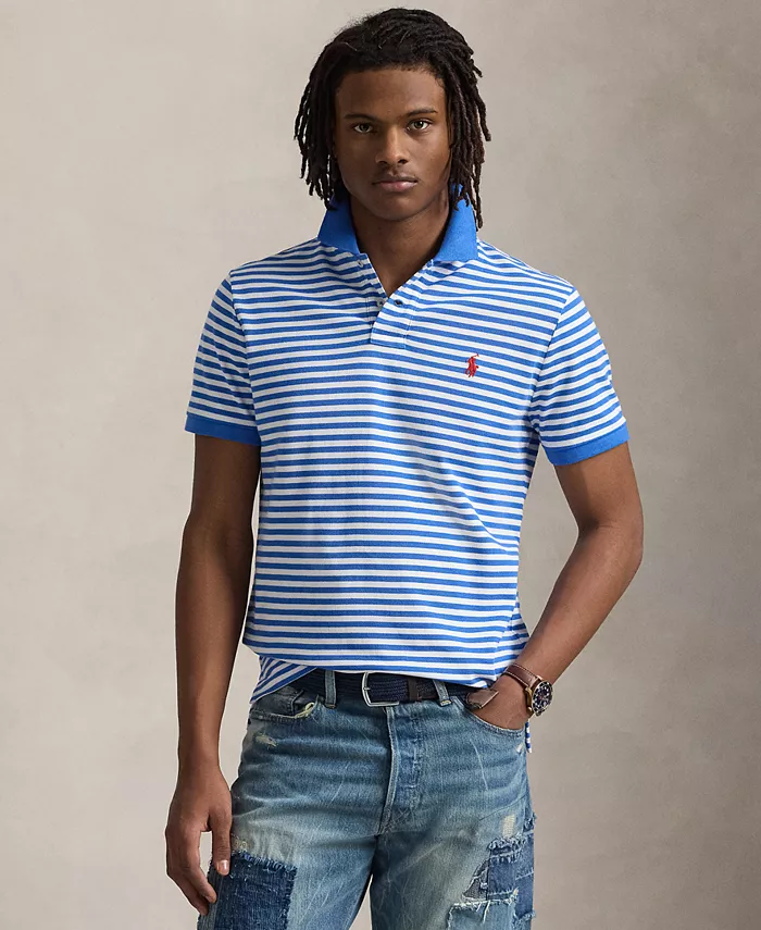 

Мужская классическая полосатая поло из сетчатой ткани Polo Ralph Lauren, синий