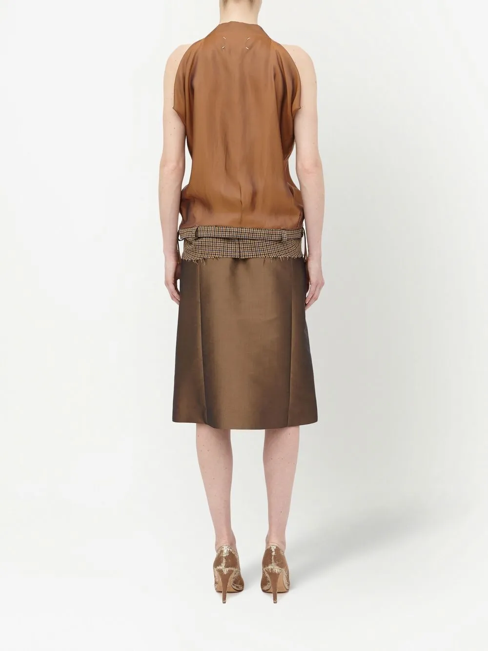 Топ D?cortiqu? в ломаную клетку MAISON MARGIELA, коричневый — фото 4