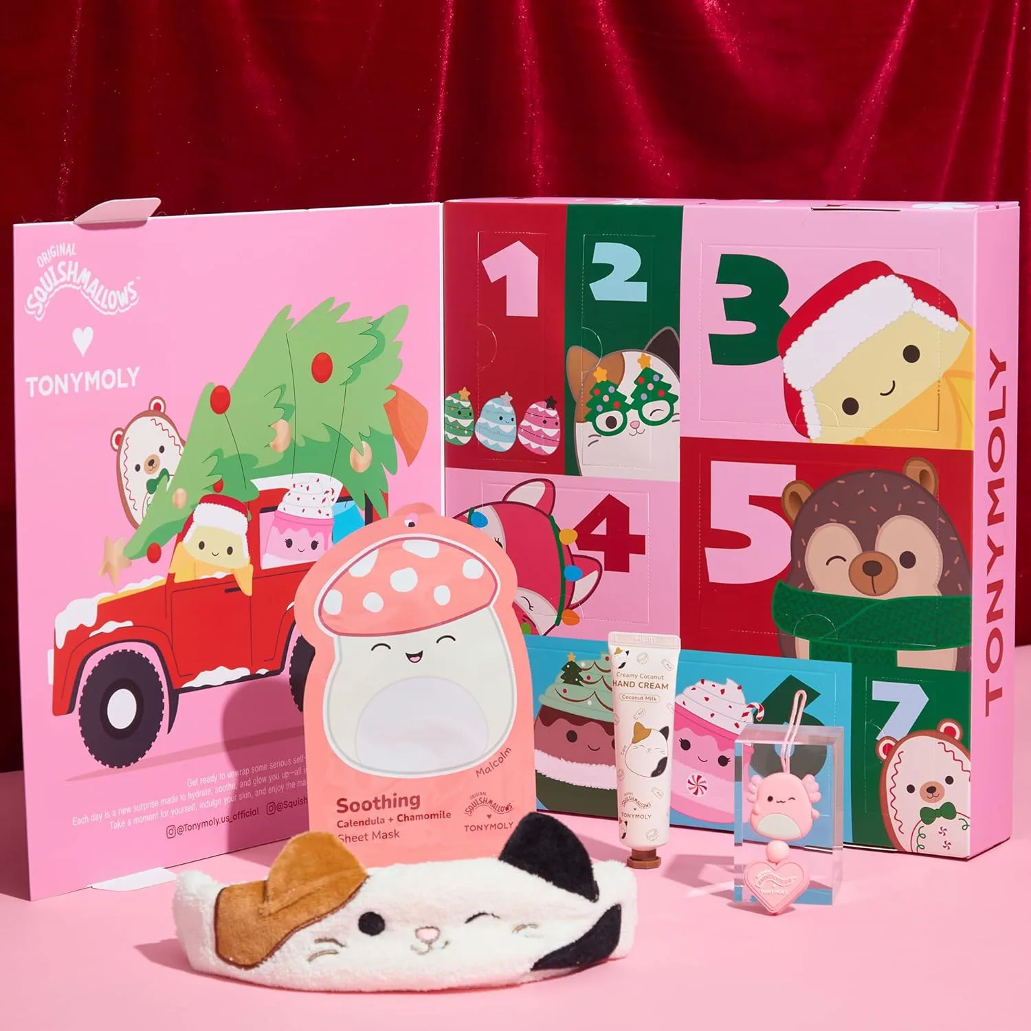 Адвент-календарь TONYMOLY x Squishmallows 2025 - 7-дневный адвент-календарь по уходу за кожей с кремом для рук, блеском для губ, тканевыми масками и милым адвент-календарем для девочек. — фото 4