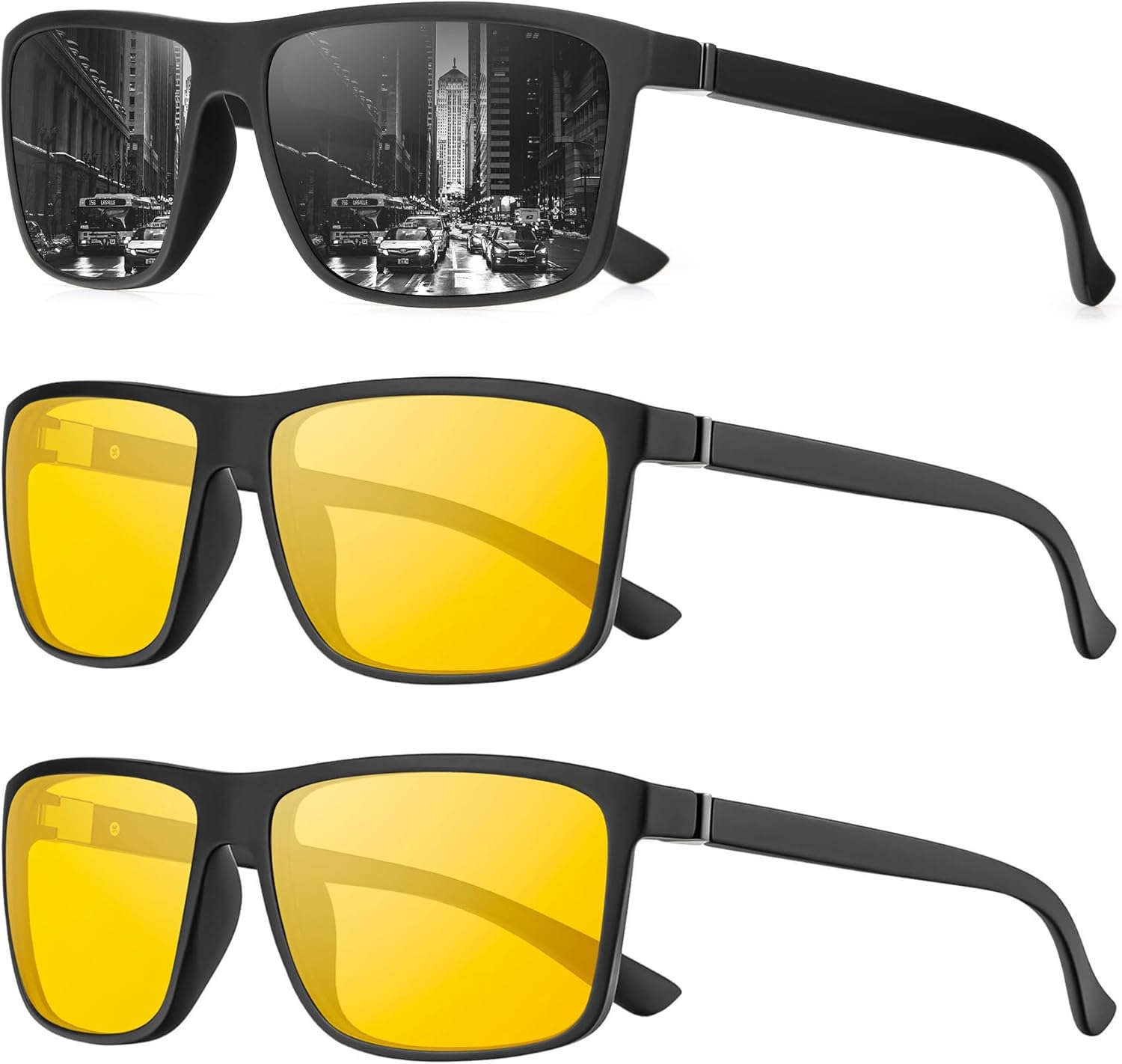 

Мужские поляризованные солнцезащитные очки NSSIW: классические солнцезащитные очки с защитой UV400 для вождения, рыбалки, гольфа, комплект из 3 штук, Black+night Vision+night Vision