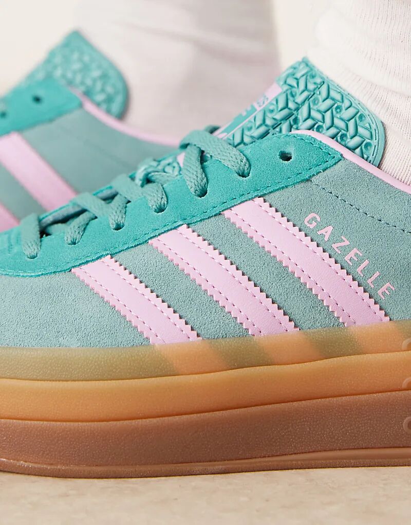 Кроссовки adidas Originals Gazelle Bold зеленого и розового цветов — фото 4