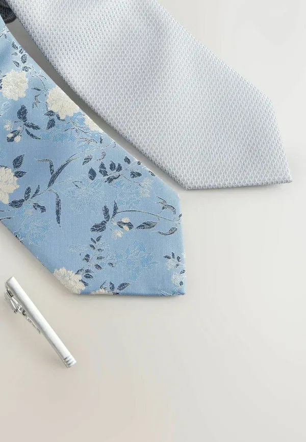 Галстук Next, Textured with clip 2 pack regular tie, сине-серый — фото 4
