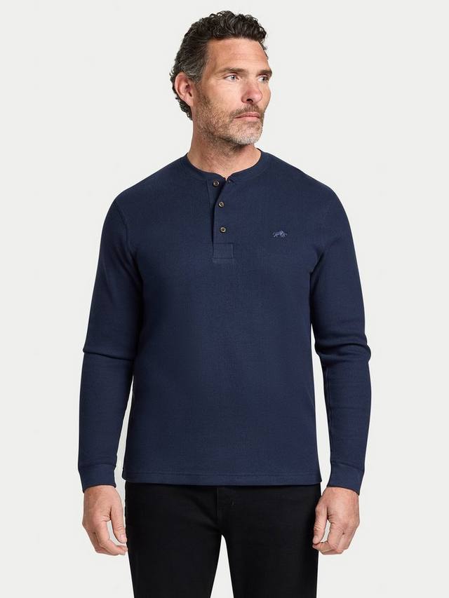 

Хлопковая футболка-хенли с вафельной текстурой Raging Bull, Navy