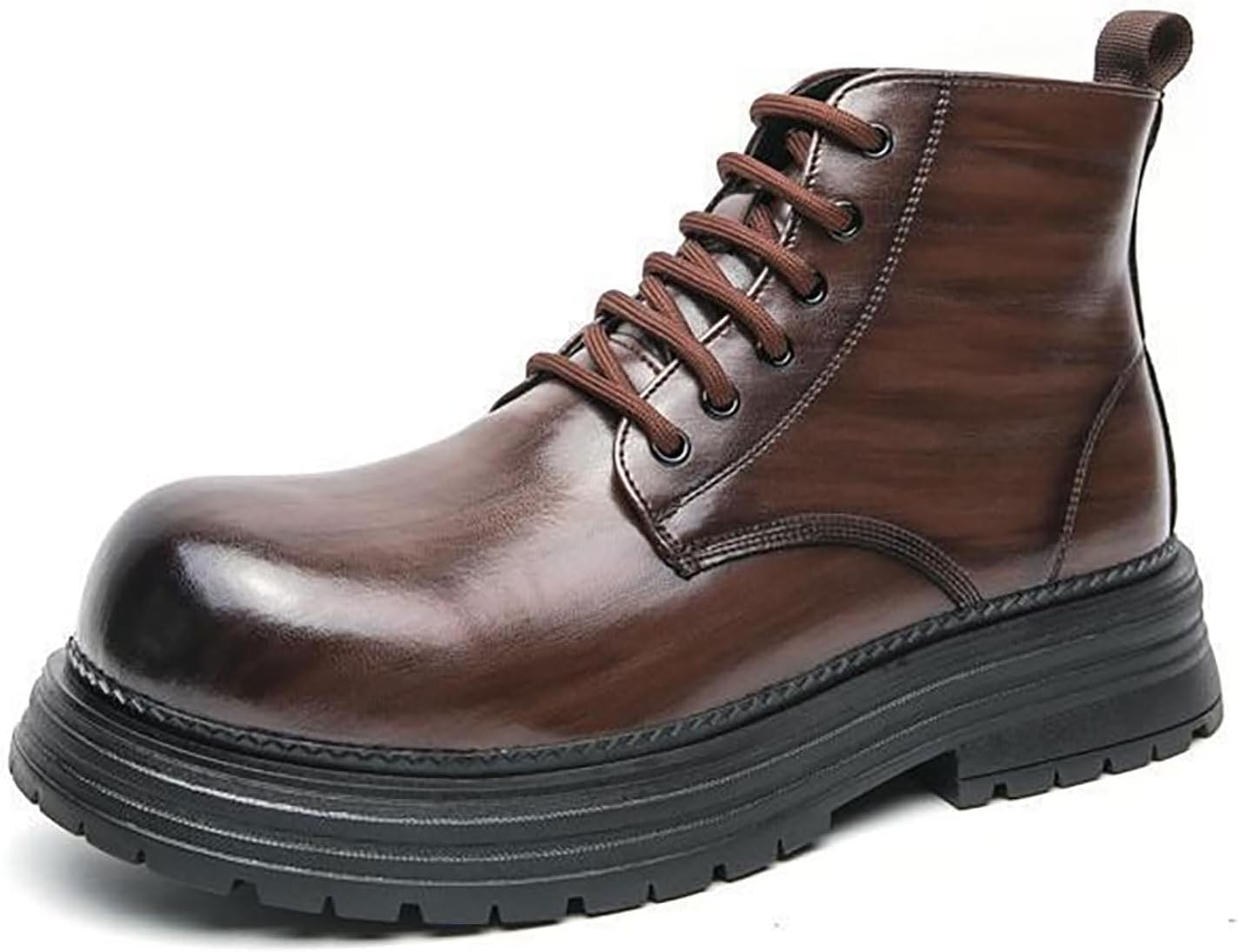 

Мужские платформенные ботинки Челси на шнуровке, удобные, ретро, с широким круглым носком, низким каблуком, деловые, массивные короткие ботинки для работы Xhognls, коричневый