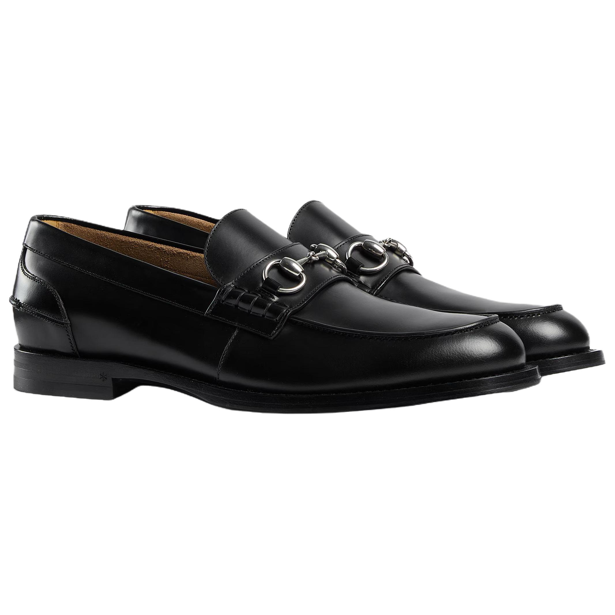 GUCCI Horsebit кожаные повседневные туфли 15cm мужские black — фото 4