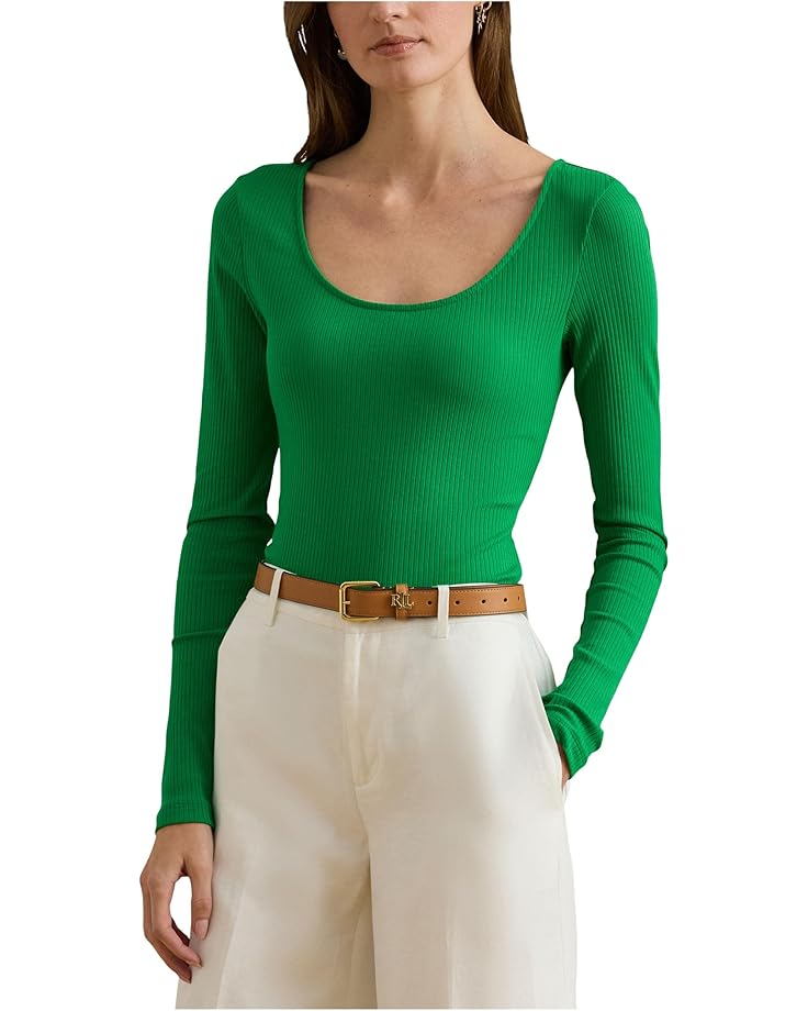 

Женская футболка Lauren Ralph Lauren Rib-Knit с длинным рукавом и круглым вырезом, Stem