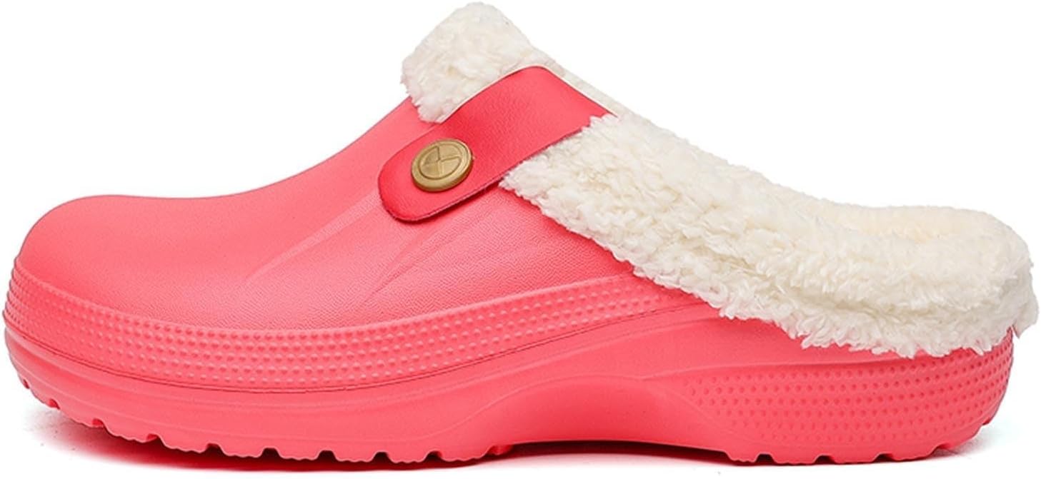 

Тапочки с меховой подкладкой для женщин и мужчин, легкие, водонепроницаемые зимние мягкие тапки, удобные носки, садовая обувь, мягкие нескользящие домашние тапочки, теплые для улицы и дома зимой Toumov, розовый