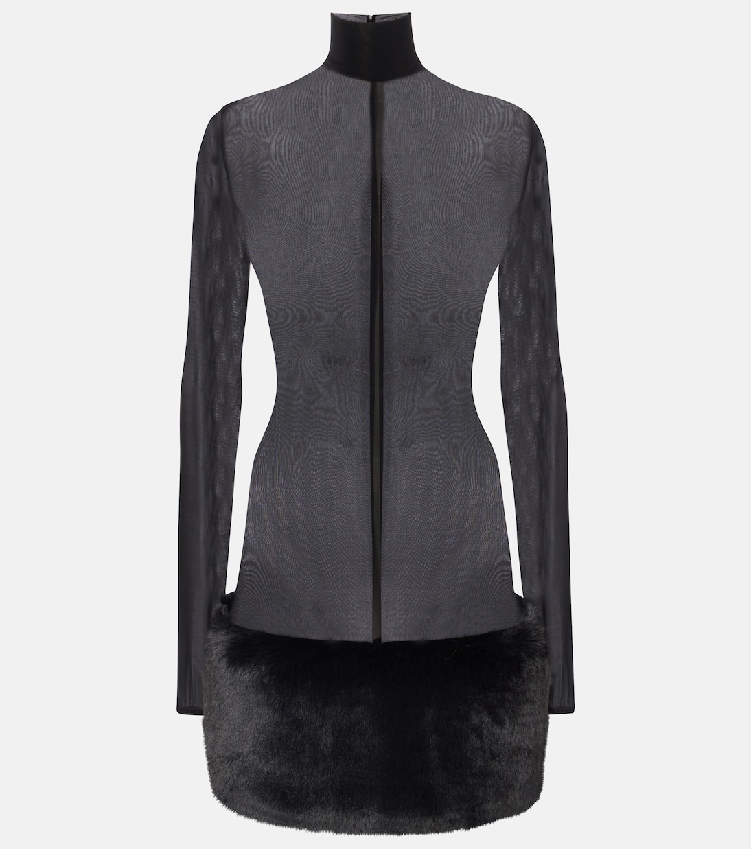 

Прозрачное мини-платье с отделкой из искусственного меха Magda Butrym, черный