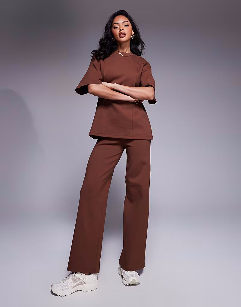

Широкие брюки интерлок ASOS DESIGN коричневого цвета, комплект