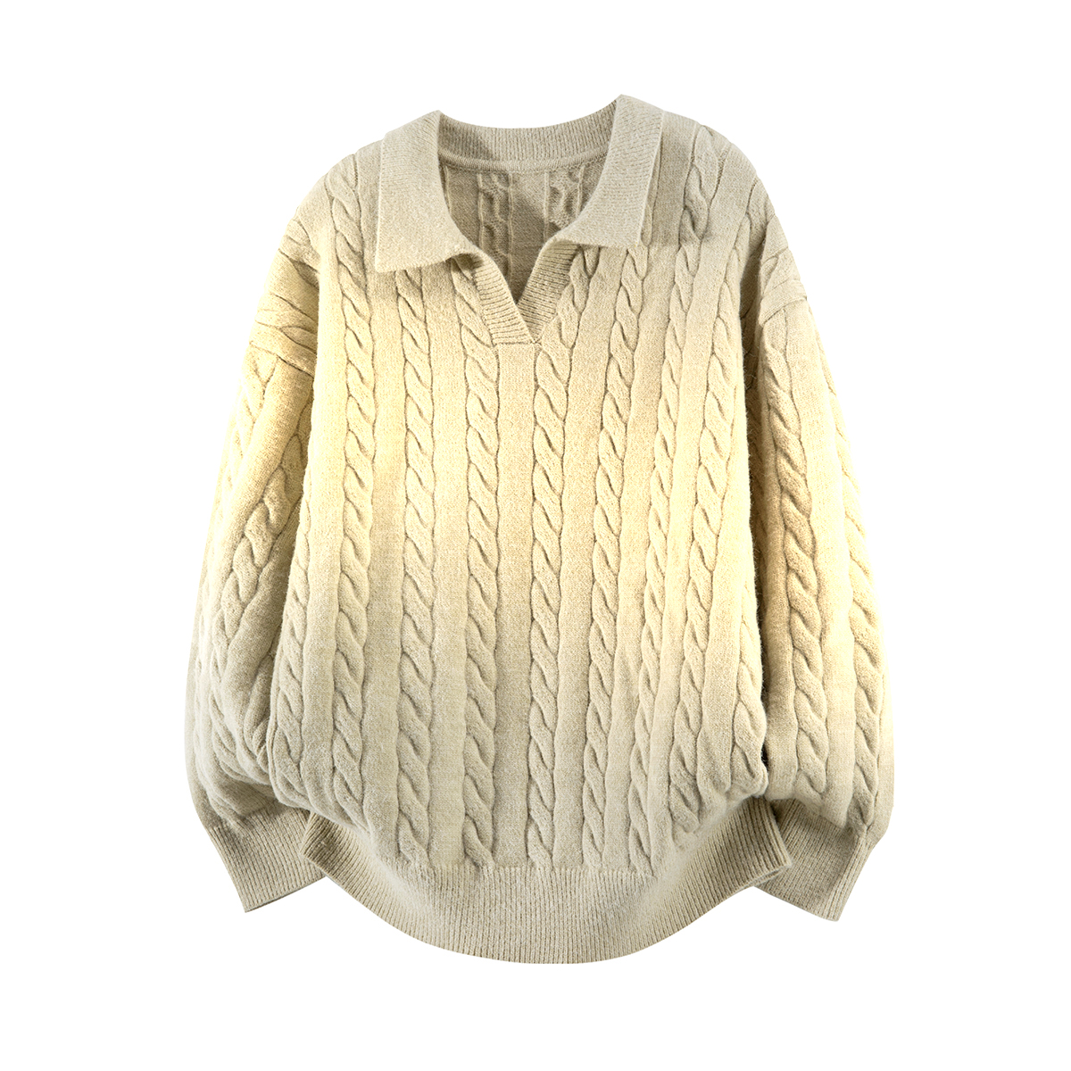 

Толстый вязаный кардиган Unisex Lapel X1617, хаки knitted fabric top