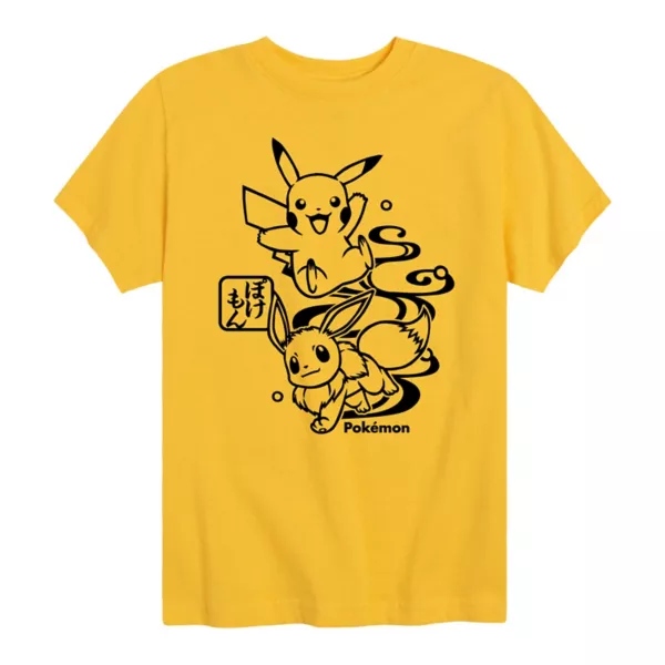 

Футболка для мальчиков 8-20 лет с принтом покемонов Pikachu и Eevee в стиле вагара Licensed Character, желтый
