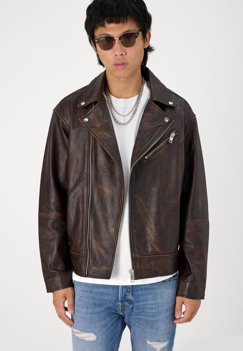 

Кожаная куртка JPRCCVINCE BIKER JACKET Jack & Jones PREMIUM, коричневый