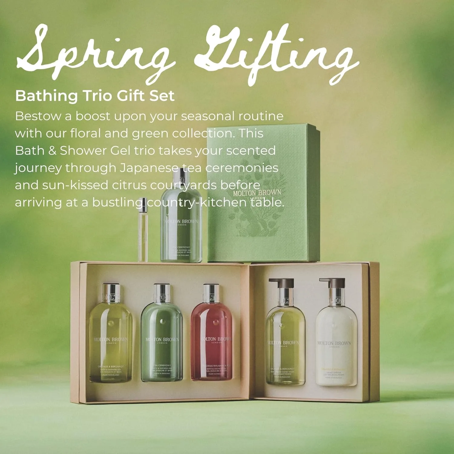 Подарочный набор для женщин Molton Brown Floral & Green Body Wash - три геля для душа и ванны по 280 мл, роскошный ароматизированный набор для ухода за телом, ко Дню матери. 887 мл, green — фото 2