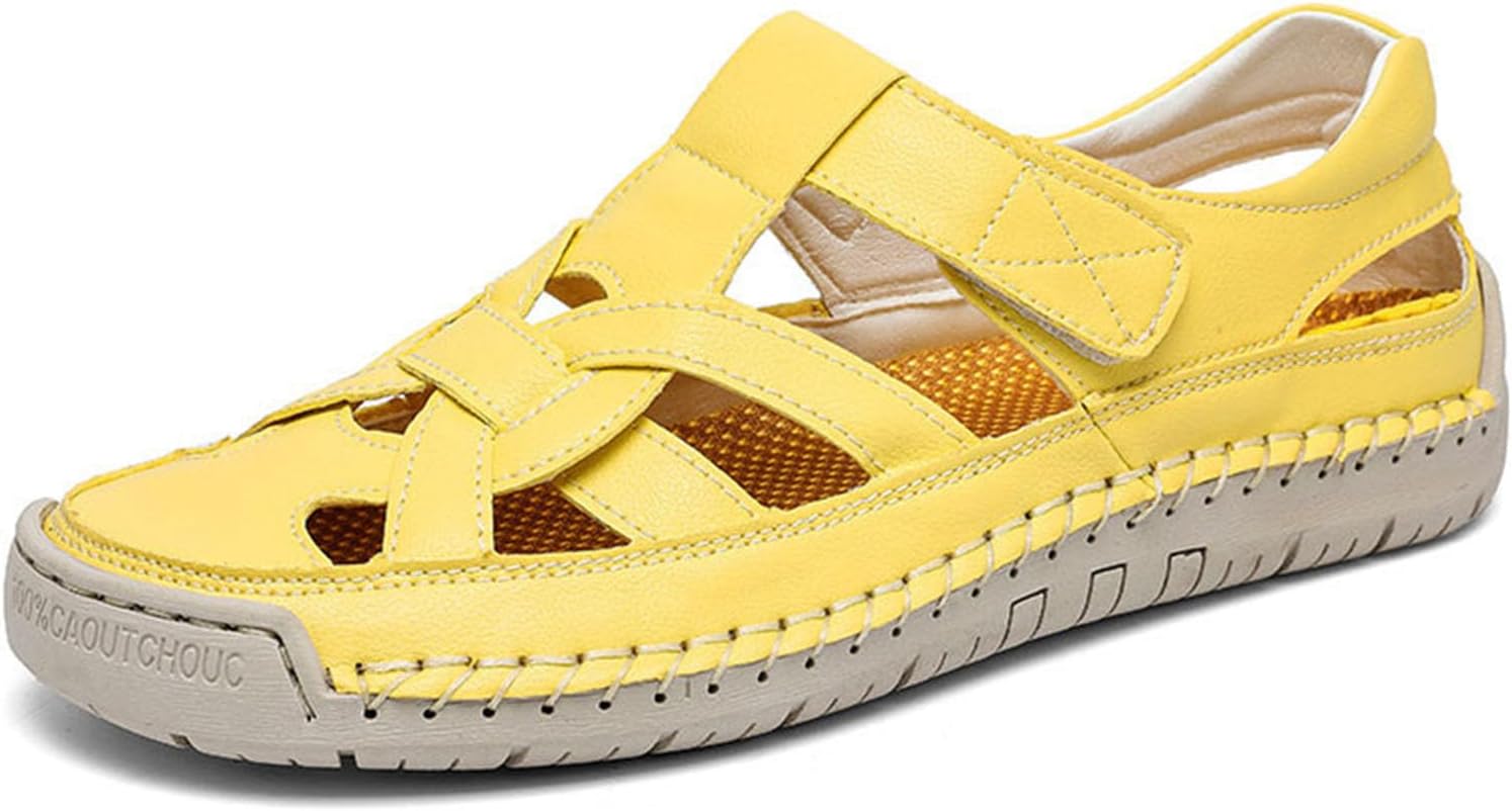 

Мужские летние повседневные кожаные сандалии для прогулок на улице и пляже, удобные слипоны с низким каблуком, рыбацкая обувь Generic, желтый