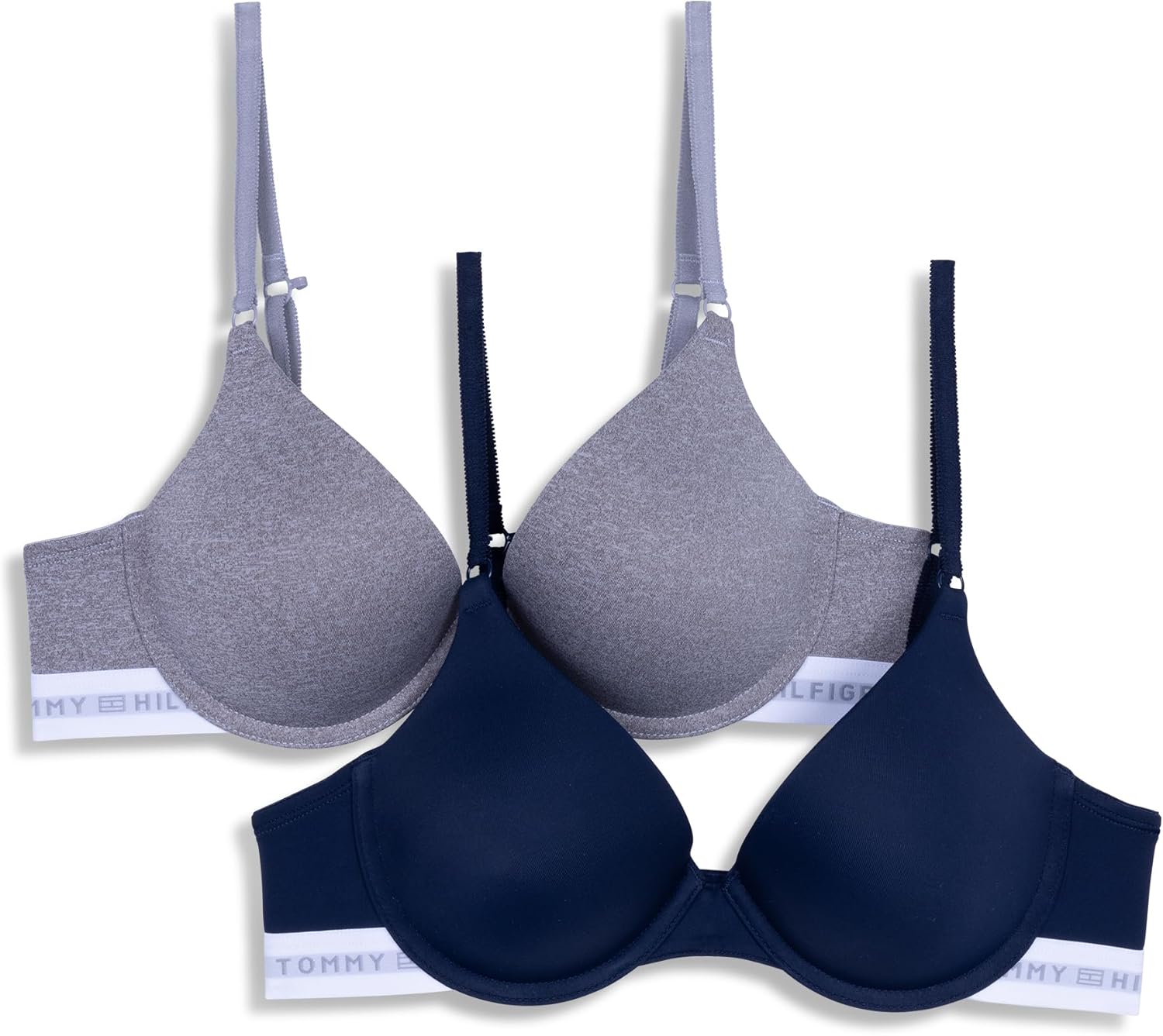 

Женский бюстгальтер Tommy Hilfiger из микрофибры с эффектом пуш-ап и косточками, упаковка 2 шт., Sky Captain/Heather Grey