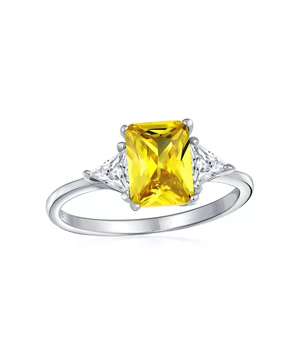 

Кольцо из стерлингового серебра 3 карата с желтыми фианитами огранки «принцесса» и триллионом боковых камней Bling Jewelry, yellow