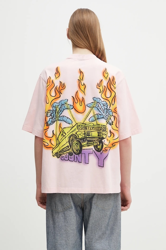 

Хлопковая футболка County Flame Boxy T-Shirt розово-красная Marcelo Burlon, розовый