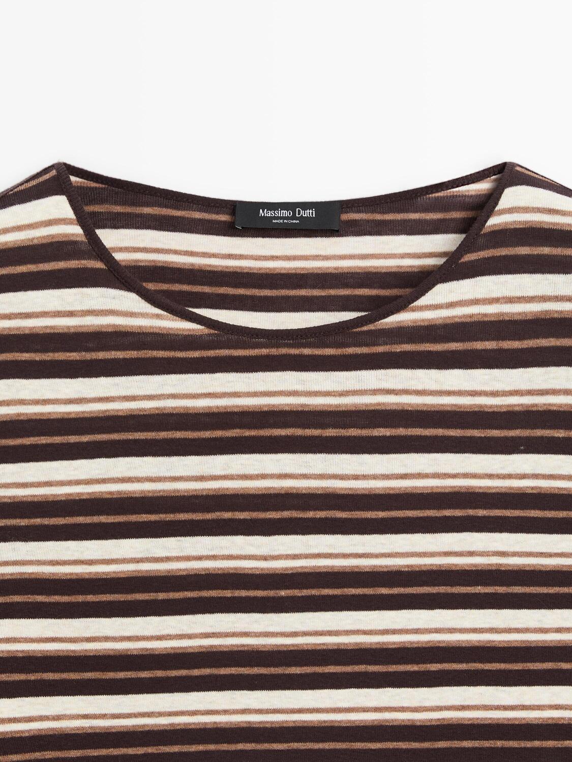 Футболка с длинным рукавом в полоску из хлопковой смеси Massimo Dutti, brown — фото 4