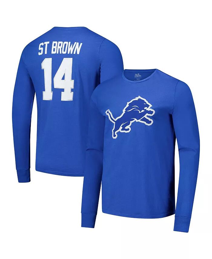 

Мужская синяя футболка с длинным рукавом Amon-Ra St. Brown Detroit Lions Majestic