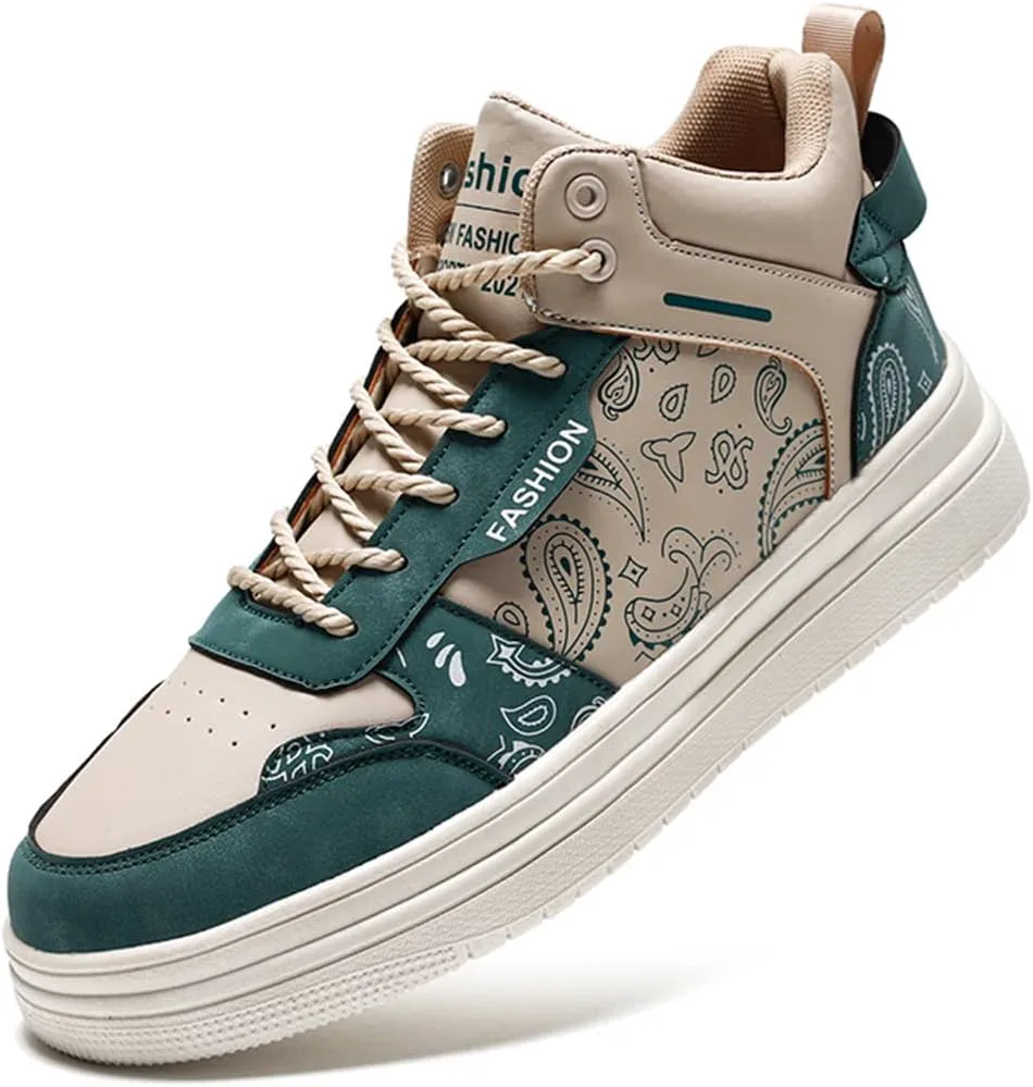 

Мужские высокие кеды GSIGUL для скейтборда, повседневной ходьбы, уличные кроссовки с граффити, модные спортивные обувь, зеленый