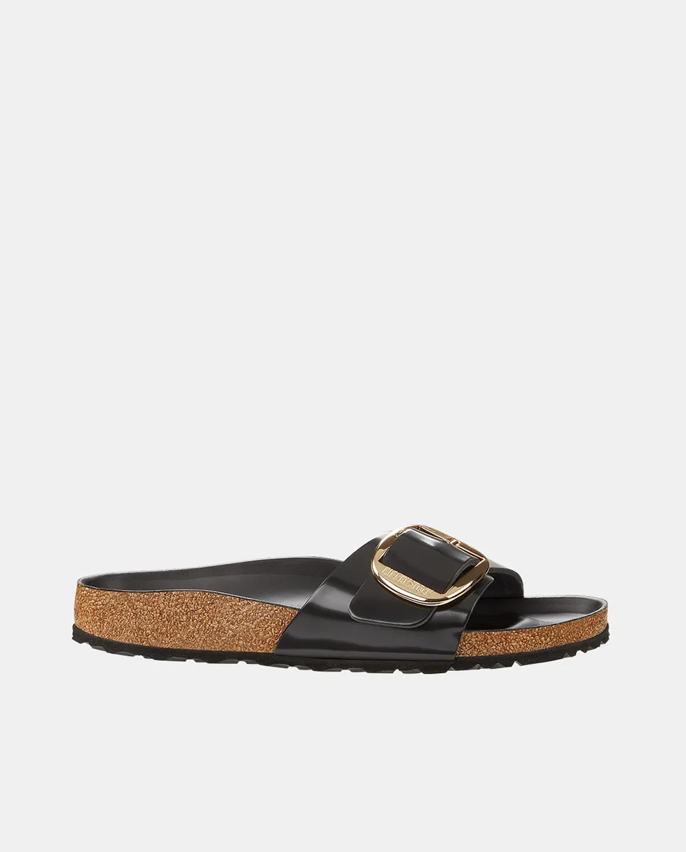 Женские сандалии Madrid Big Buckle на плоской подошве из кожи Birkenstock, черный — фото 4