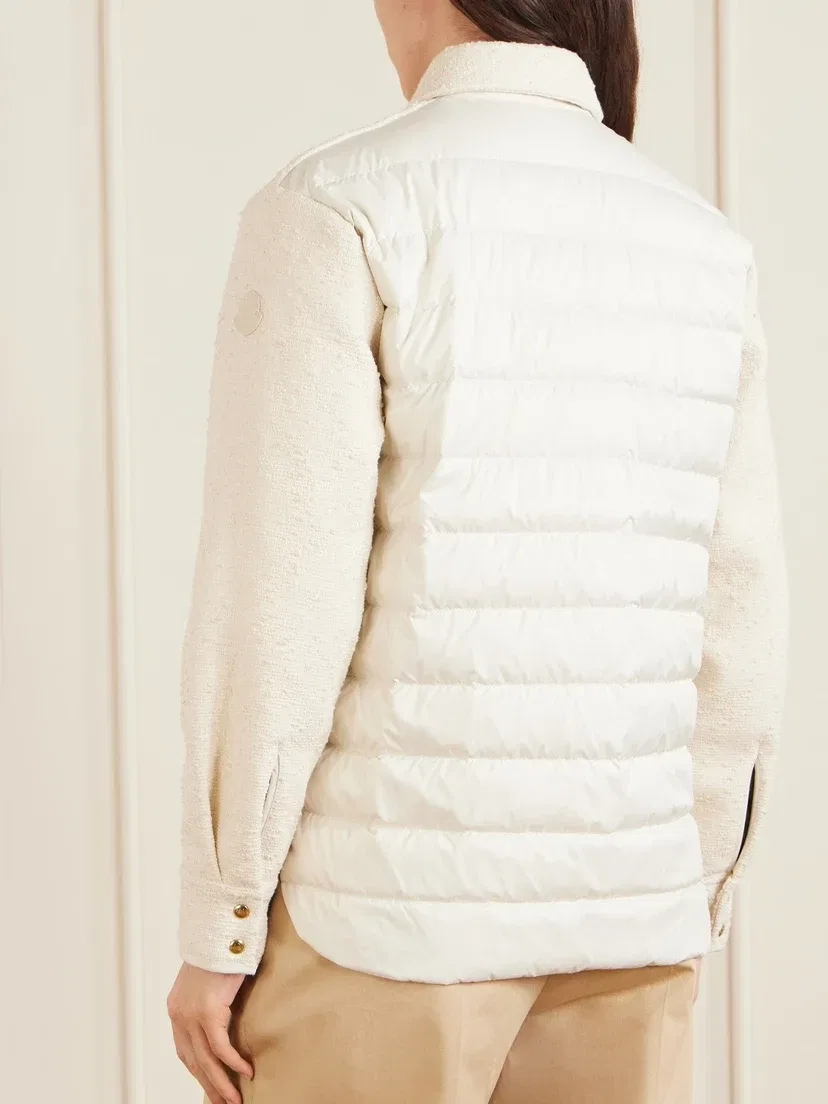 Куртка пуховая из стеганого твида и ткани с аппликацией MONCLER, белый — фото 4